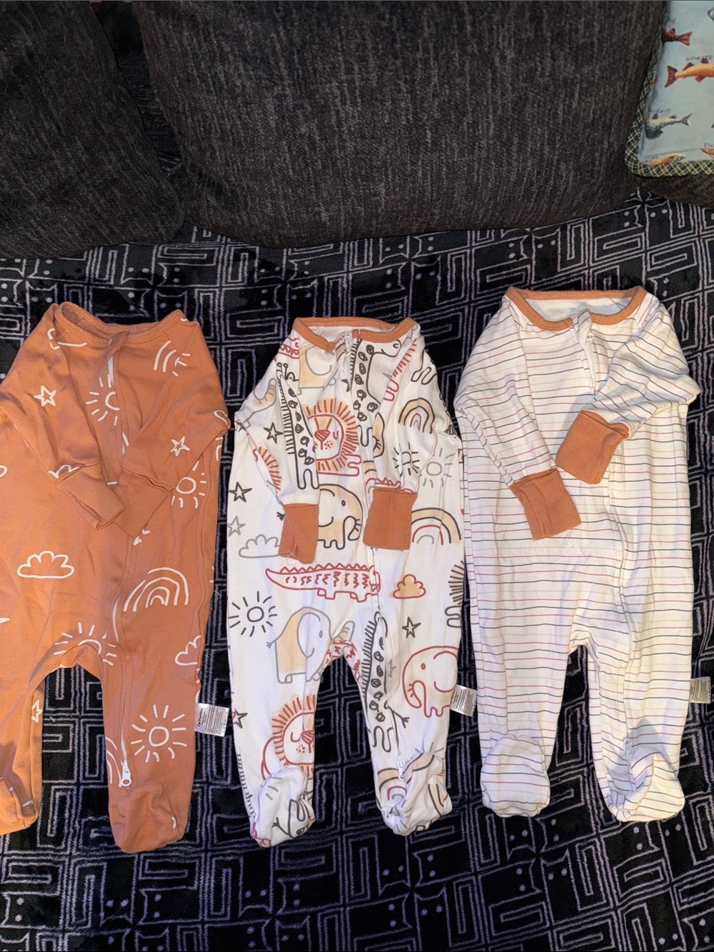 Yoofoss Organic Cotton 3 Piece Footie Pajamas 3-6 month Bundle